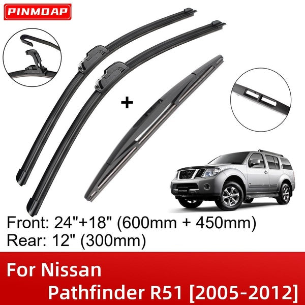 Car Wiper Blades For Nissan Pathfinder R51 2005-2012 24" 18" 12" Front Rear Wiper Blades Brushes Cutter Accessories 2005 2006 2007 2008 2009 2010 201