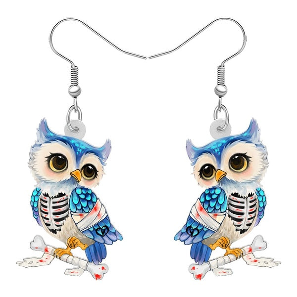 Acrylic Blue Big Eyes Owl Skeleton Skull Drop Dangle Earrings Halloween Bird Animal Jewelry Party Decorations For Women Girls Kids Charm Gifts
