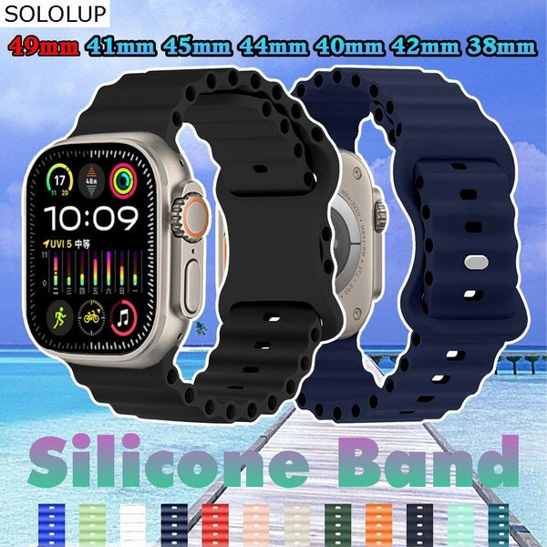 SOLOLUP Silicone Sport Soft Bracelet for Smart Watch Ultra 2-Ultra 49mm 9 8 7 45mm 44mm 40mm 41mm 42mm 38mm for Smartwatch Series 6 SE 5 4 3 2 1 (1 P