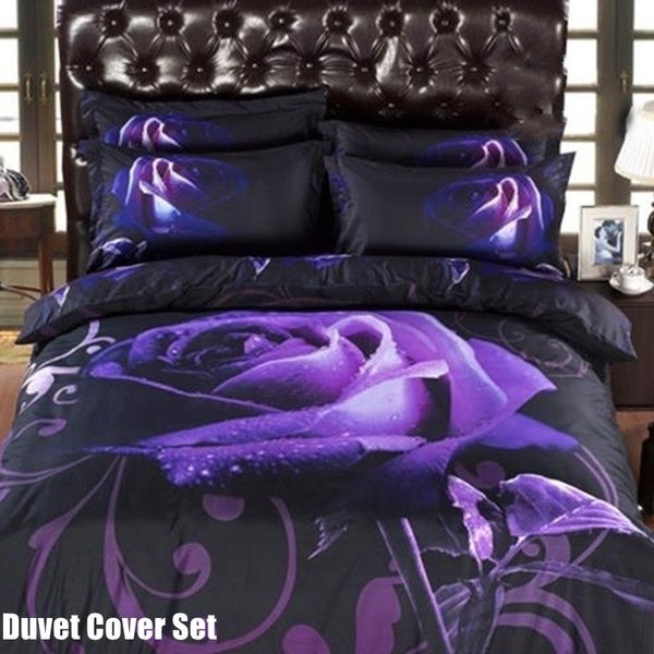 Household Supplies 3D HD Purple Rose Duvet Cover Set Ultra Soft Microfiber Bedding Set 2-3pcs Bedclothes Single Twin Double Full Queen King Size Duve