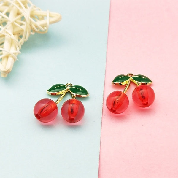 20pcs 23*28mm Cherry Enamel Cherry Charms Fruit Metal Pendants Dangle for DIY Earring Necklace Jewelry Accessory Handmade