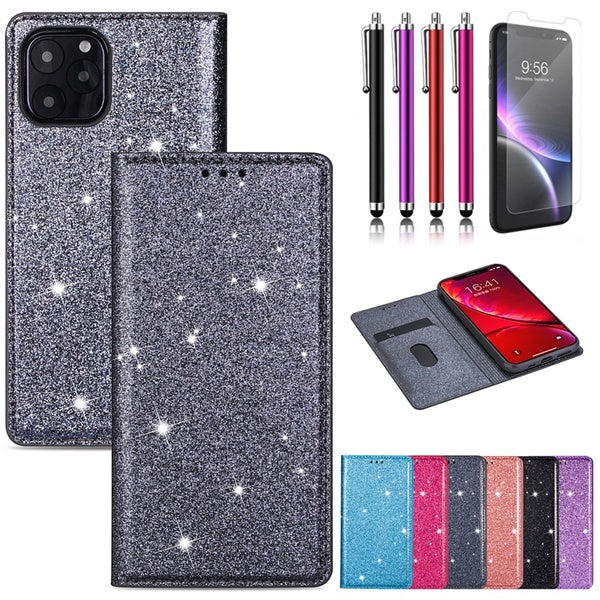 PU+TPU Color Matching Design Fashion Luxury Glitter Sparkly Flip Leather Stand Wallet Style with Screen Protector Case Cover for iPhone14 & 14Pro & 14Plu