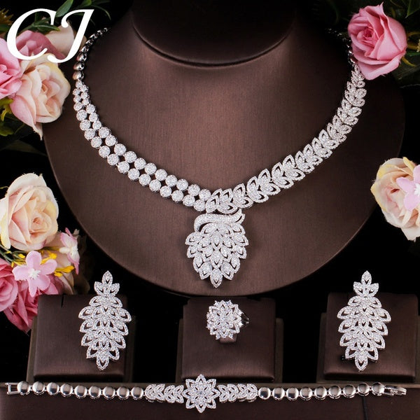 CANDICE mariage mariée 4 pièces ensemble de bijoux incrustation AAA + CZ déclaration charme fleur boucles d'oreilles collier bracelet et bague ensemb