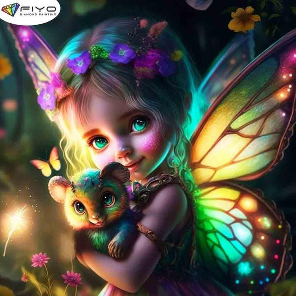 FIYO Butterfly Fairy Girl Diamond Painting Kits For Adults DIY 5D Diamond Mosaic Diamond Painting Home and Kitchen Fashion Canvas Pictures Wall Decor