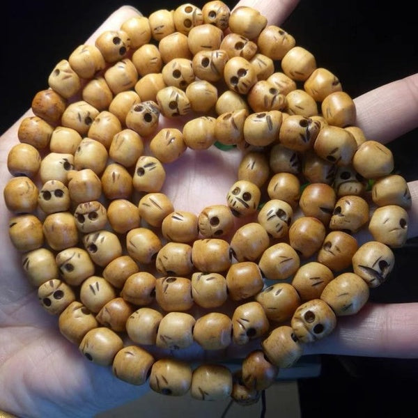 Vintage 108 Bead Buddhism Tibetan Yak Bone Skull Meditation Prayer Mala Necklace Men's Collection Bead Bracelet Gifts
