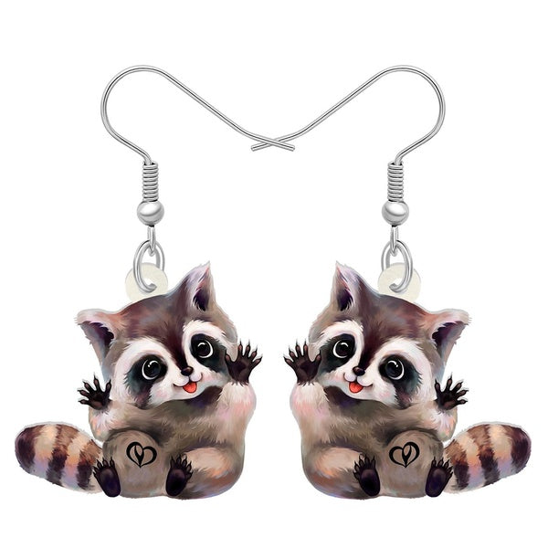 Acrylic Adorable Northern Raccoon Earrings Chubby Bear Animals Dangle Drop Jewelry For Women Kids Girls Charms Gifts Accessories