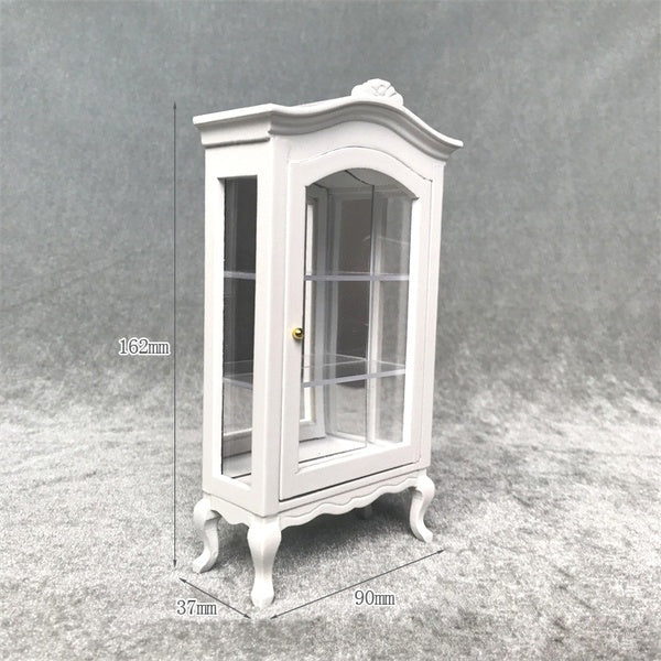 1:12 Scale Dollhouse Miniature Furniture Wooden Food Drink Arc Top Display Cupboard Storage Cabinet Shelf Showcase Decor White