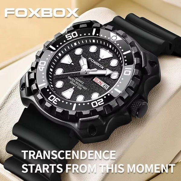 FOXBOX 2024 Montre à quartz tendance pour homme Montre de sport décontractée de luxe Montre de jour lumineuse étanche avec date + boîte