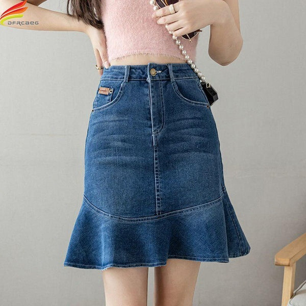 2023 Summer Denim Skirt For Women High Waist Midi Length Mermaid Blue Jeans Skirts Korean Casual Plus Size Jupe Femme