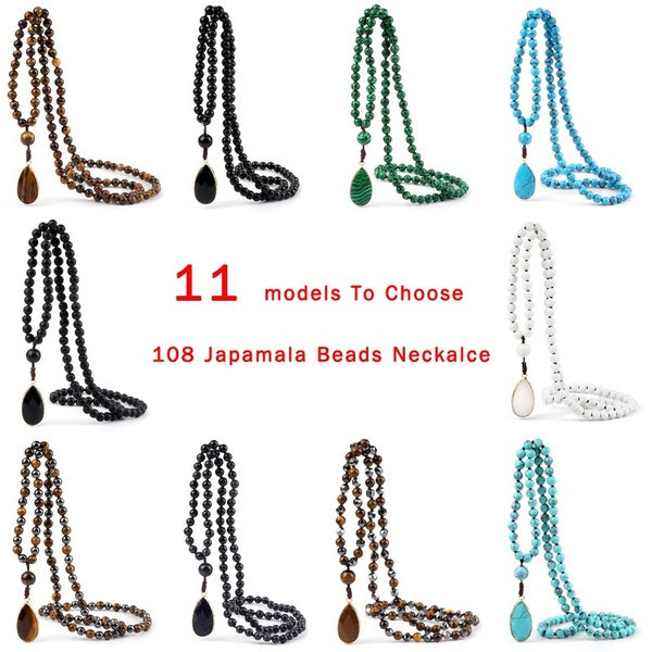 108 Mala Perles Colliers Pour Hommes Mode Femmes Natrual Pierre Perles Goutte D'eau Charmes Pendentifs Collier Chapelet Méditation Bijoux