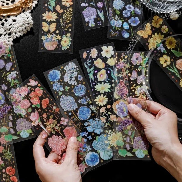 3 Sheets Bronzing Flower Stickers Set Waterproof Decorative Stickers Plant Stickers For Notebook Scrapbooking Planner Journaling DIY Art Crafts Size