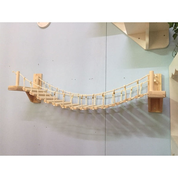 Wall-mounted Roped Cat Bridge Cat Tree Climbing Frame Wood Kitten Toy Bed Wall Jumping Bridge Scratching Post Pet Furniture