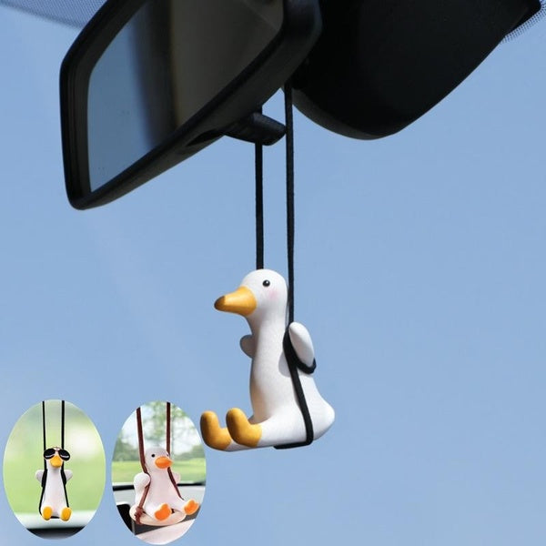 Car Accessorie Gypsum Cute Duck Swing Duck Pendant Auto Car Interior Hanging Rearview Mirror Ornaments Birthday Gift Auto Decoraction