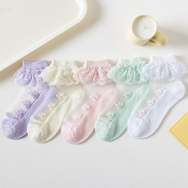 5 Pairs Baby Girls Socks Newborn Ruffle Lace Socks Princess Frilly Knit Cotton Socks for Infant Toddler Kids Mixed Colors for 1-15 Years Girls