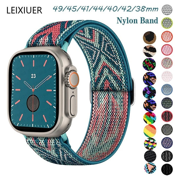 LEIXIUER Elastic Nylon Band for Smart Watch Ultra 2-Ultra Series 9 8 7 SE 6 5 4 3 2 1,Adjustable Scrunchie Sport Strap for SmartWatch 49mm 41 mm 45 m