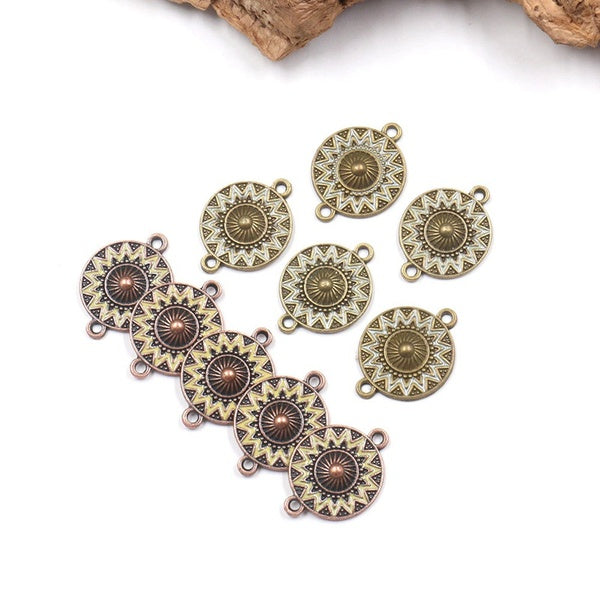New 8pcs-bag High Quality Zinc Alloy Drop Oil Round Sun Flowers Connector Charms for DIY Necklace Earrings Jewelry Accessories