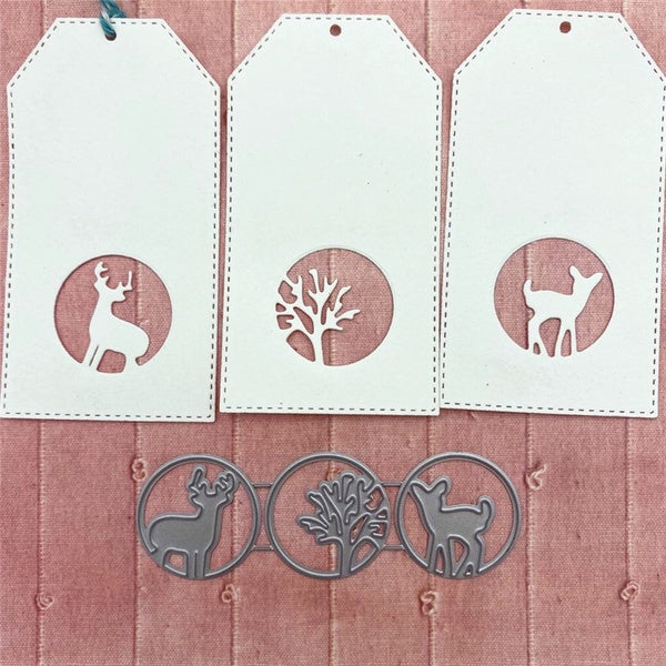 3pcs-lot Christmas Deer Tree Round Frame Metal Stencil Mold Cutting Dies Decoration Scrapbook Die Cuts Album Paper Craft Embossing DIY Card Crafts