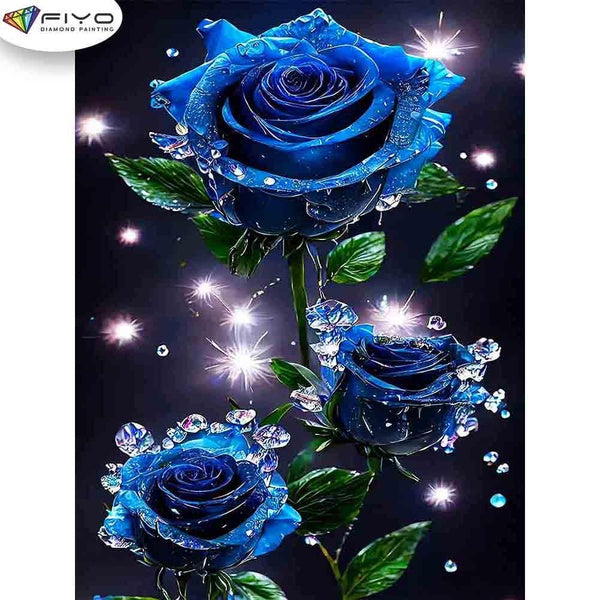 FIYO Blue Roses Diamond Painting Kits For Adults DIY 5D Diamond Mosaic Diamond Painting Home and Kitchen Fashion Canvas Pictures Wall Decoration Gift