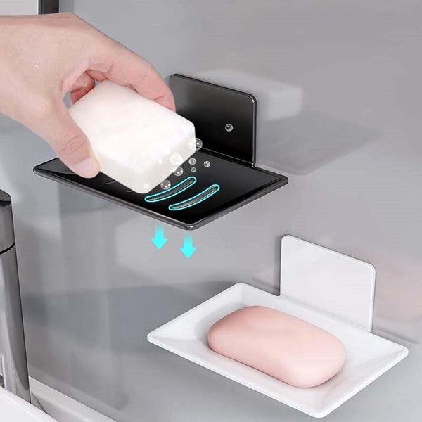 Bathroom Soap Holder Aluminum Soap Dish Soap Container Wall-mounted Bathroom Storage Punch Free Kitchen Sponge Metal Soap Rack Household Items