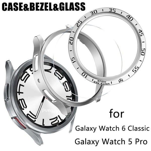 PC Case+metal Bezel Ring+Tempered Glass Screen Protector Bumper for Samsung Galaxy Watch 6 Classic 47mm 43mm for Sansung galaxy watch 5 Pro 45mm