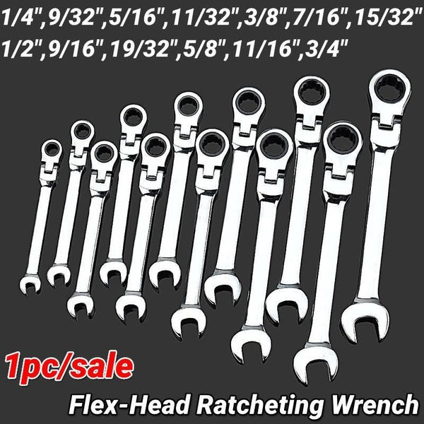 1pc Imperial Flex-Head Ratcheting Combination Wrench SAE 72 Teeth 12 Point Dual-purpose Ratchet Spanner Wrench Universal Hand Tools Car Repair Tool