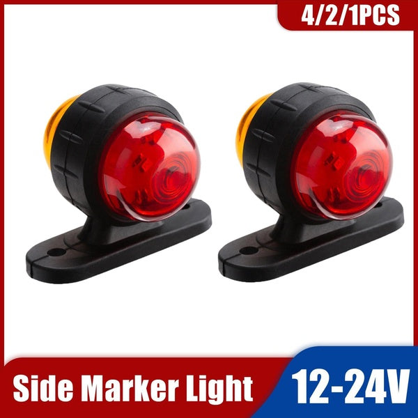 4-2-1Pcs 12-24V Universal Side Marker Light Double Side Lighting Indicator Lamp for Cars Warning Light Trailer Truck Caravan Lorry Van Bus Boat-Red-W