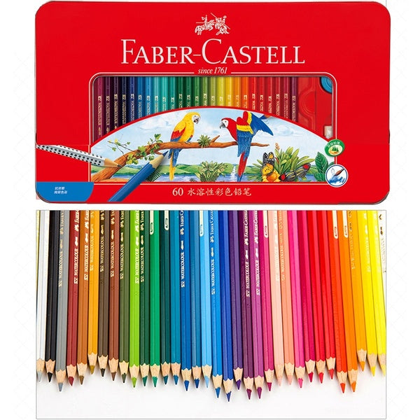 Faber Castell 60Colors Aquarelle Crayons de Couleur Dessin Crayons en Bois Naturel Crayon de Couleur Hydrosoluble pour Art Peinture Croquis Art Fourn