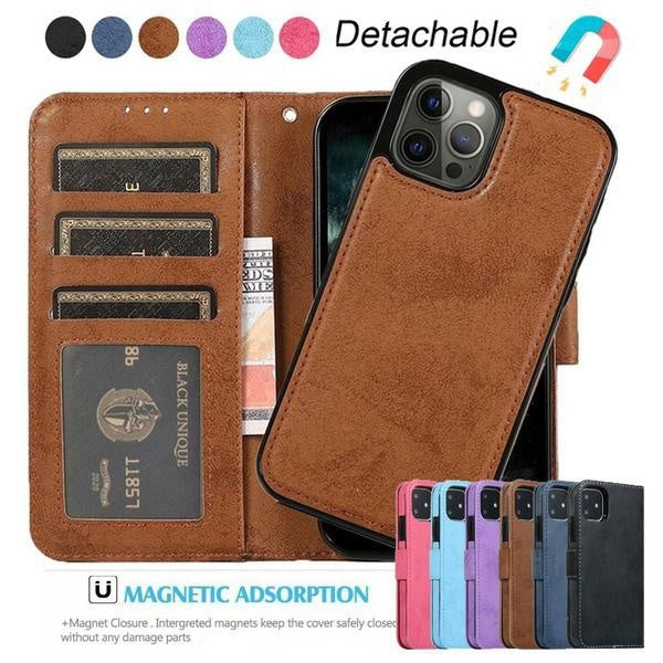 Étui portefeuille à rabat en cuir détachable magnétique rétro avec emplacements pour cartes et support de protection pour iPhone 15 Pro Max 15Pro 15