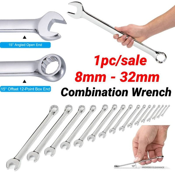 1pc 8-32mm Offset Box End et Angled Open End Clé mixte Chrome Vanadium Open-ring Combo Spanner Wrench Household Car Repair Hand Tools