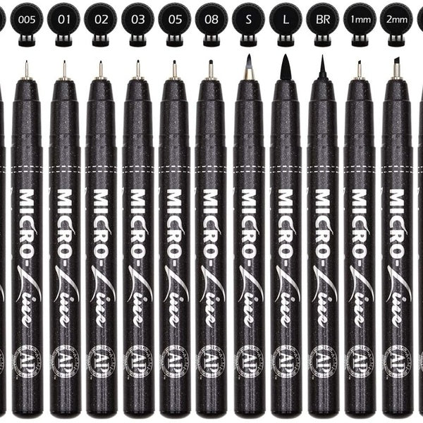 Precision Black Micro-Pen Fineliner Ink Pens - Waterproof Archival Ink Micro-Line Pens, Illustration Pens, Multiliner, for Art Watercolor, Sketching,