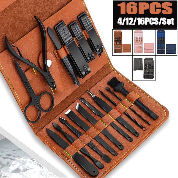 4-7-12-16PCS-Set Professional Stainless Steel Cuticle Nippers Nail Clipper Cutter Nail Art Tools Spoon Pusher Toe Manicure