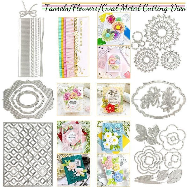 New 6 Types Tassels-Flowers-Oval Metal Cutting Dies Background Framework Cutting Dies for Embossing-Scrapbooking-Photo Album Decorative-Paper Card Cr