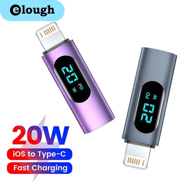 Elough PD20W IOS to Type C OTG Adapter Fast Charging Converter For iPhone Laptop
