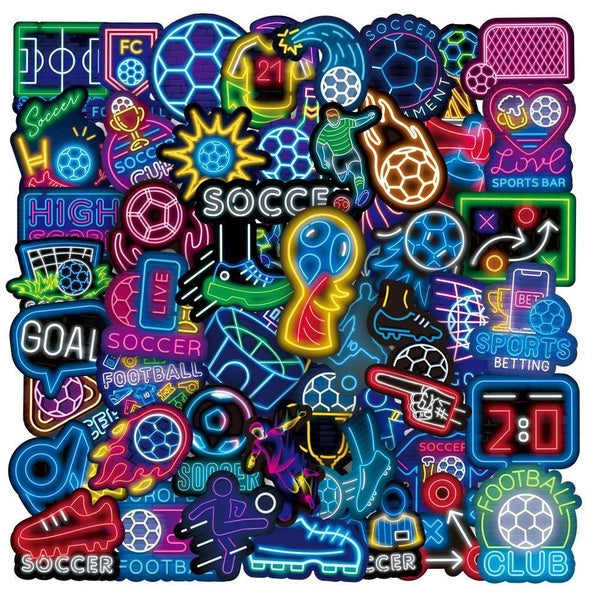 10-50Pcs Dazzle Neon Football Stickers Neon Light Soccer Graffiti Stickers for DIY Luggage Laptop Skateboard Motorcycle Bicycle Stickers
