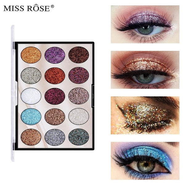 Miss Rose 15 Color Glitter Eye Shadow Pallete Pigment Professional Eye Makeup Palette Long-lasting Make Up Eyeshadow Paletters