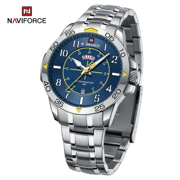 NAVIFORCE Classic Montres-bracelets pour Homme-Date Montre à Quartz avec Bracelet en Acier Inoxydable Étanche Business Men Montres Luminous Hands 43m