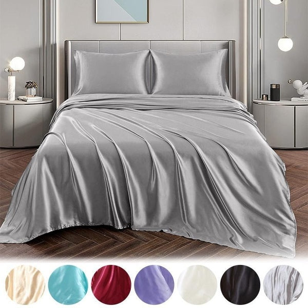 Luxury Imitation Satin Silk Duvet Cover Home Textile Fashion Solid Summer 1-2-3 Pcs Bedding Set Soft Quilt Cover Pillowcase (King Queen Twin Single S