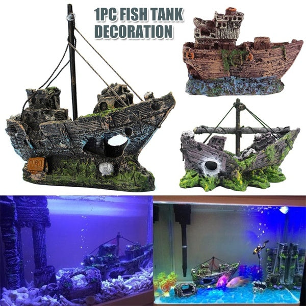 Aquarium Ornament Wreck Sunk Ship Sailing Boat Destroyer Fish Tank Cave Decor Fish Tank Accessories