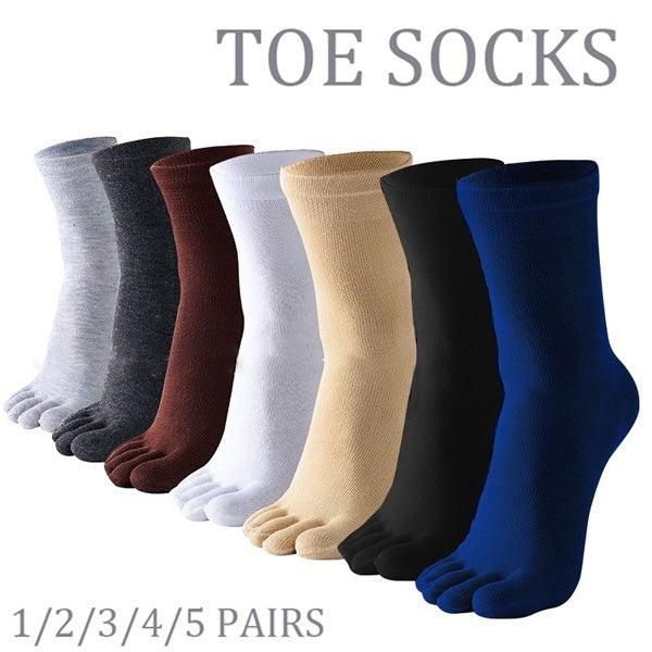 5-4-3-2-1 Pairs Toe Socks Men and Women Five Fingers Socks Breathable Cotton Socks Sports Running Solid Color Black White Grey Blue Beige Coffee