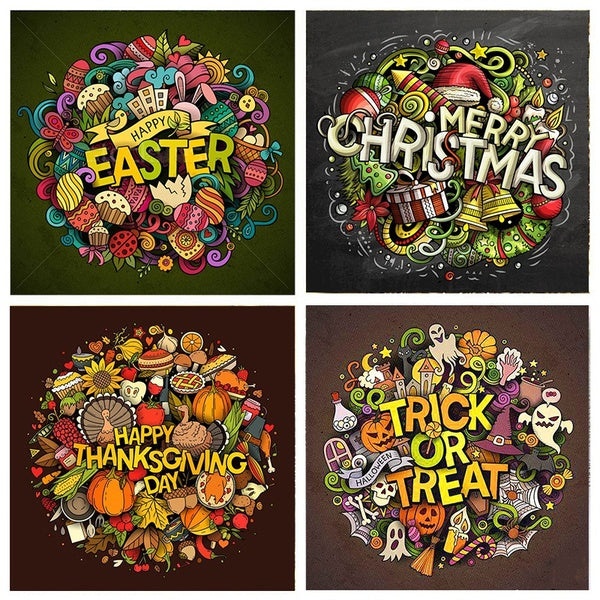 Festivals Happy Easter Merry Christmas Happy Thanksgiving Day Happy Halloween DIY 5D Diamond Painting Full Drill with Number Kits Home and Kitchen Fa