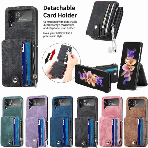 Étui portefeuille en cuir pliant pour Samsung Galaxy Z Flip4 Flip3 5G porte-carte fermeture éclair poche téléphone sac couverture pour Samsung Galaxy