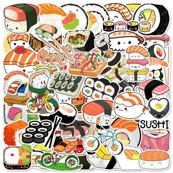 50Pc Delicious Sushi Stickers Skateboard Stickers Extreme Sports Stickers Trolley Case Guitar Mug Notebook Trend Stickers