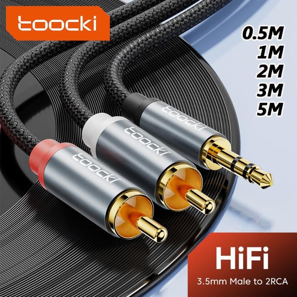 Toocki HiFi Câble audio AUX 3,5 mm mâle vers répartiteur 2RCA Câble auxiliaire tressé haute résistance Câble auxiliaire pour téléphone portable Sound