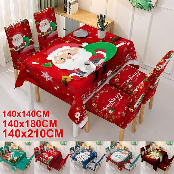 Christmas Waterproof Tablecloth Chair Cover Kitchen Dining Table Decorations Santa Claus Print Family Rectangular Party Table Chair Covers Christmas