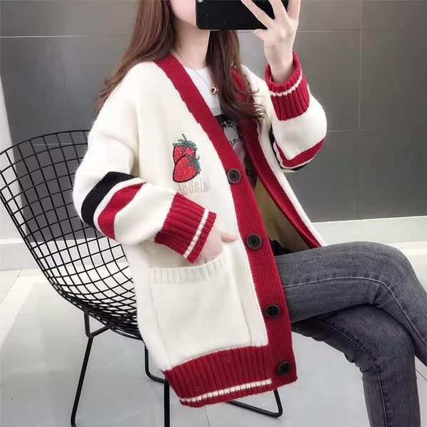 Autumn and Winter Women Fashion Casual Sweater Knitting Cardigan Full Sleeve Pocket Sweater Loose Button Cardigan Coat Keep Warm