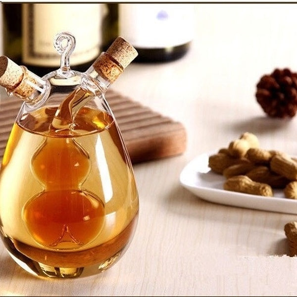 1PC Kitchen Glass Oil Bottle Multi-purpose Vinegar Cruet 2 in1 Handblown Vinegar Cruet Soy Sauce Vinegar Glass Bottle OK 0358