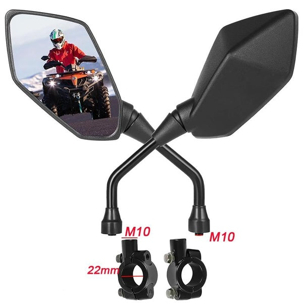2pcs ATV Mirrors 10MM Threaded Bolt Motorcycle Mirrors 360 Degrees Ball-Type Adjustment 7-8" 22mm Handlebar Mount Universal for Motorcycle Dirt Bike