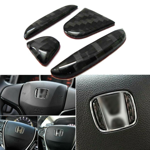 Genuine Carbon Fiber Interior Steering Wheel Logo Cover Molding Trim Decal Decoration For Honda Civic 10th Gen 2016 2017 2018 2019 2020