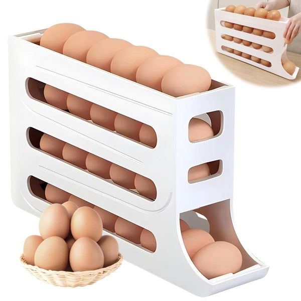 Egg Holder for Fridge, Auto Rolling Fridge Egg Organizer, Space-Saving Egg Holder Rack for Refrigerator Kitchen Cabinet