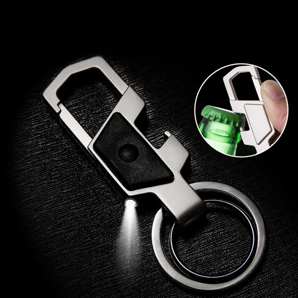 Men Car Keychain LED Lights Lamp Beer Opener Bottle Key Chain Ring